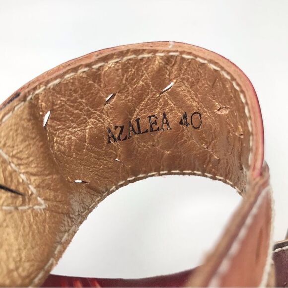 Spring Step AZALEA Red Brown Laser Cut Leaf Whimsical Wedge Heel Open Toe Sandal - Picture 15 of 15